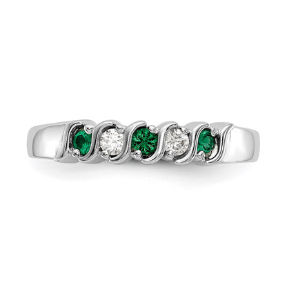 14k White Gold Real Diamond w/Emerald Band