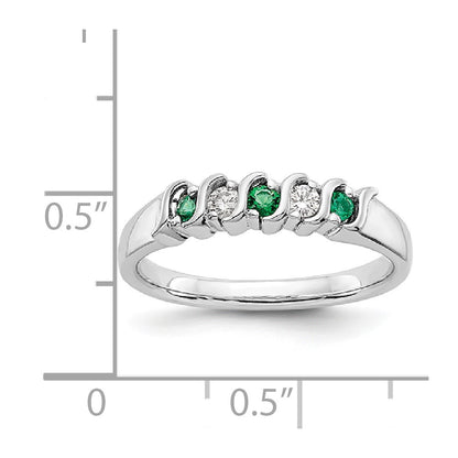 14k White Gold Real Diamond w/Emerald Band