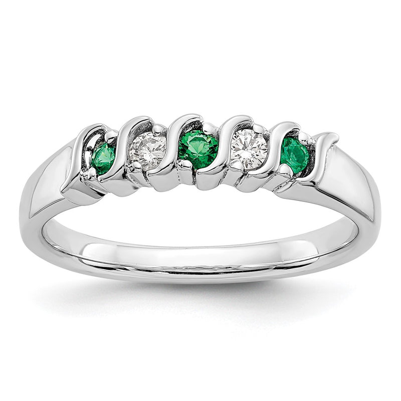 14k White Gold Real Diamond w/Emerald Band