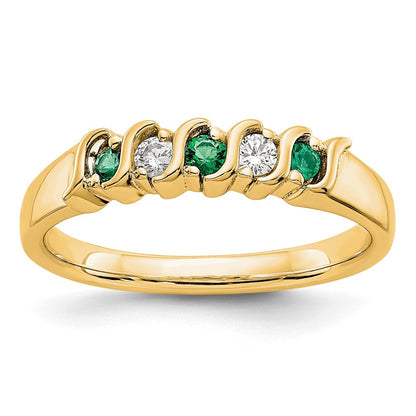 14k Yellow Gold Real Diamond w/Emerald Band