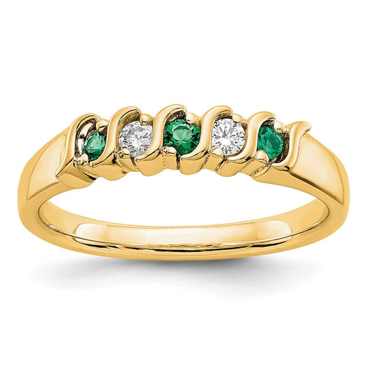 14k Yellow Gold Real Diamond w/Emerald Band