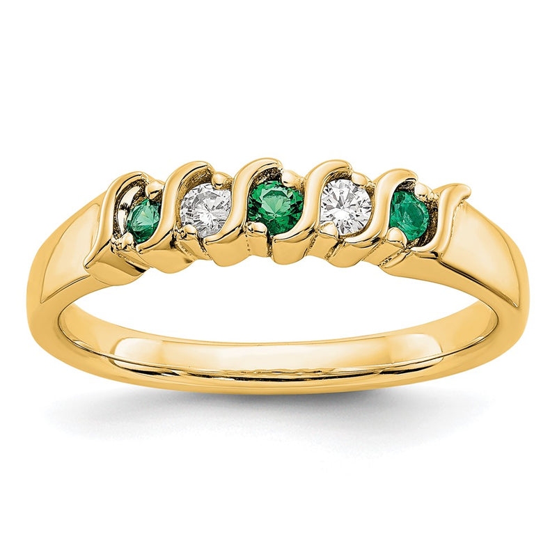 14k Yellow Gold Real Diamond w/Emerald Band