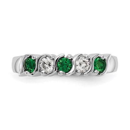 14k White Gold Real Diamond w/Emerald Band