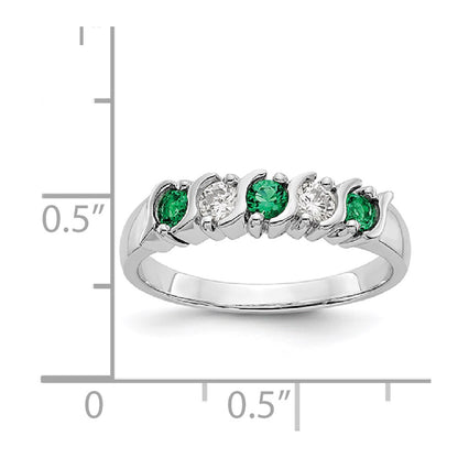 14k White Gold Real Diamond w/Emerald Band