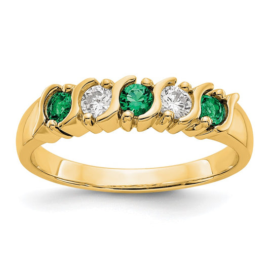 14k Yellow Gold Real Diamond w/Emerald Band