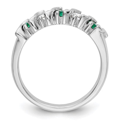 14k White Gold Real Diamond w/Emerald Band