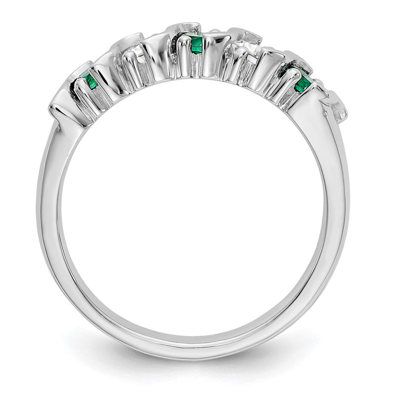 14k White Gold Real Diamond w/Emerald Band