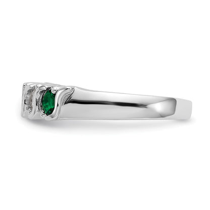 14k White Gold Real Diamond w/Emerald Band