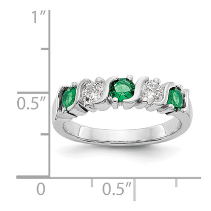 14k White Gold Real Diamond w/Emerald Band