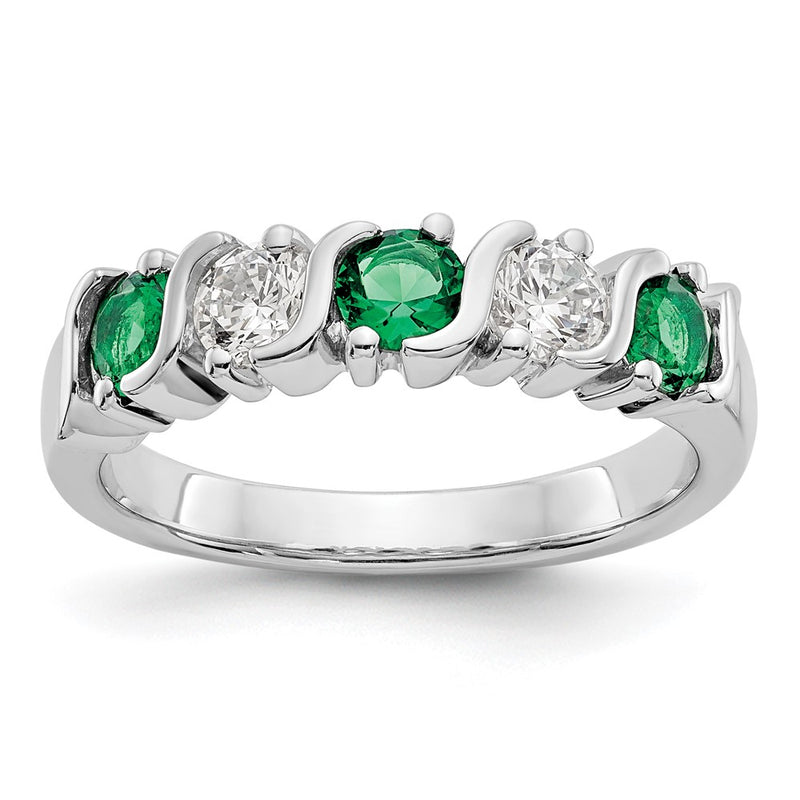 14k White Gold Real Diamond w/Emerald Band