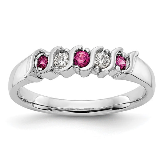 14k White Gold Real Diamond w/Ruby Band