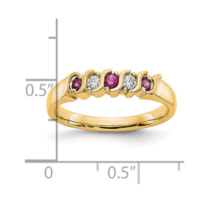 Solid 14k Yellow Gold Simulated CZ w/Simulated Ruby Band