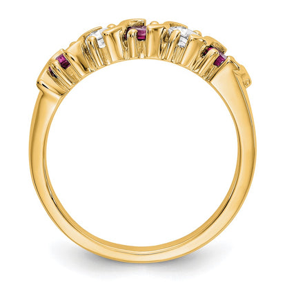Solid 14k Yellow Gold Simulated CZ w/Simulated Ruby Band