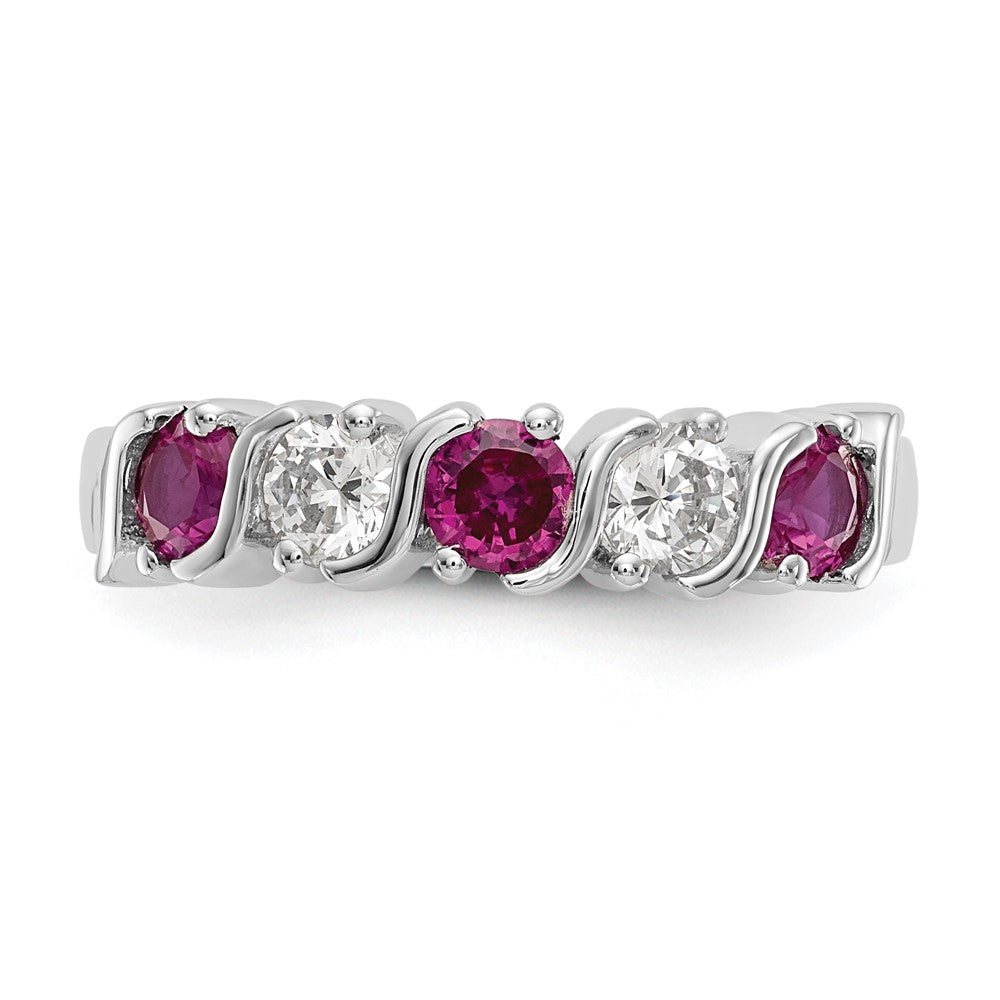 Solid 14k White Gold Simulated CZ w/Simulated Ruby Band