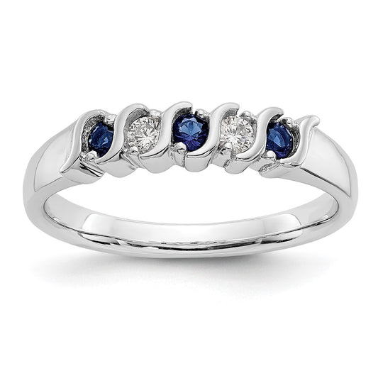 14k White Gold Real Diamond w/Sapphire Band