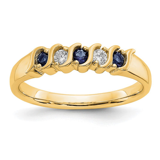 14k Yellow Gold Real Diamond w/Sapphire Band