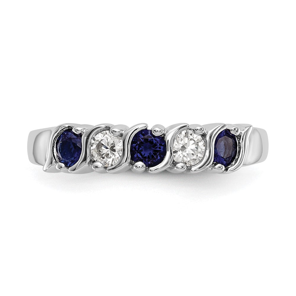 14k White Gold Real Diamond w/Sapphire Band