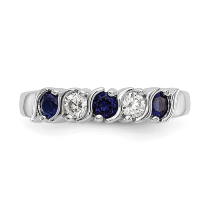 14k White Gold Real Diamond w/Sapphire Band