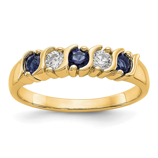 14k Yellow Gold Real Diamond w/Sapphire Band