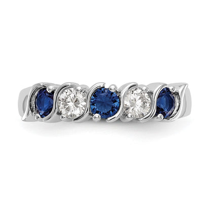 14k White Gold Real Diamond w/Sapphire Band