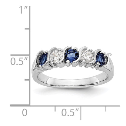 14k White Gold Real Diamond w/Sapphire Band