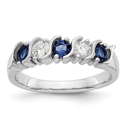 14k White Gold Real Diamond w/Sapphire Band