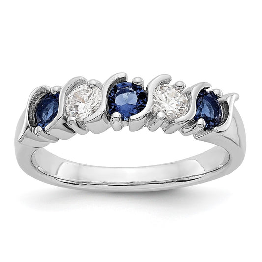 14k White Gold Real Diamond w/Sapphire Band