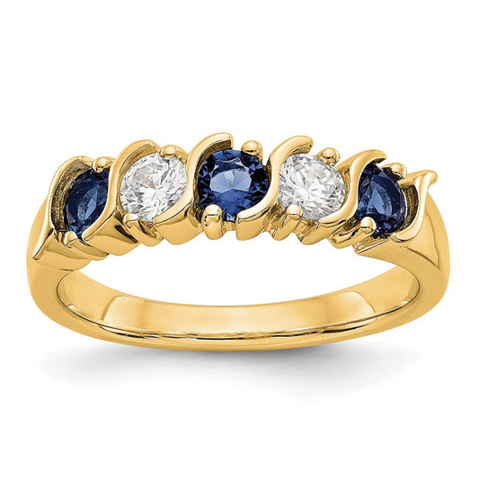 14k Yellow Gold Real Diamond w/Sapphire Band