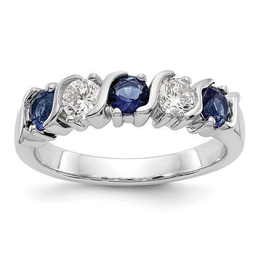 14k White Gold Real Diamond w/Sapphire Band