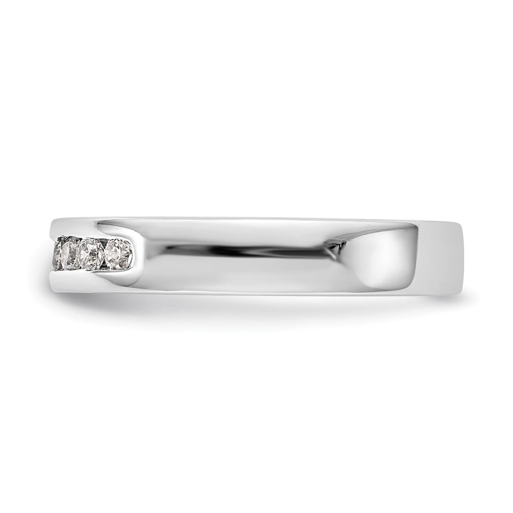 0.20ct. CZ Solid Real 14k White Gold Flat Partial Closed 7-Stone Channel Wedding Band Ring