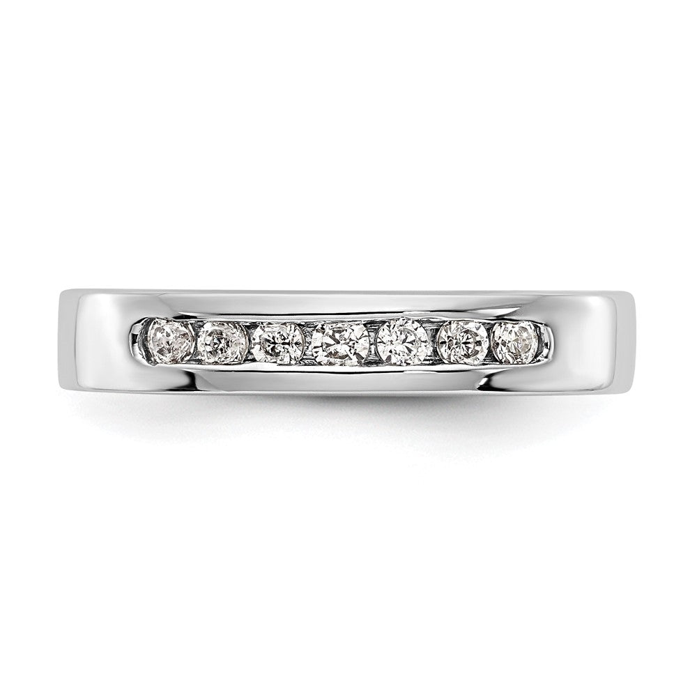 0.20ct. CZ Solid Real 14k White Gold Flat Partial Closed 7-Stone Channel Wedding Band Ring