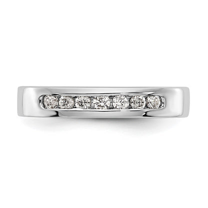 0.20ct. CZ Solid Real 14k White Gold Flat Partial Closed 7-Stone Channel Wedding Band Ring