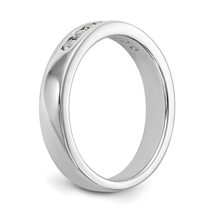 0.20ct. CZ Solid Real 14k White Gold Flat Partial Closed 7-Stone Channel Wedding Band Ring