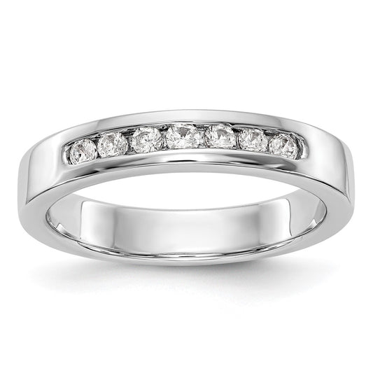 0.20ct. CZ Solid Real 14k White Gold Flat Partial Closed 7-Stone Channel Wedding Band Ring