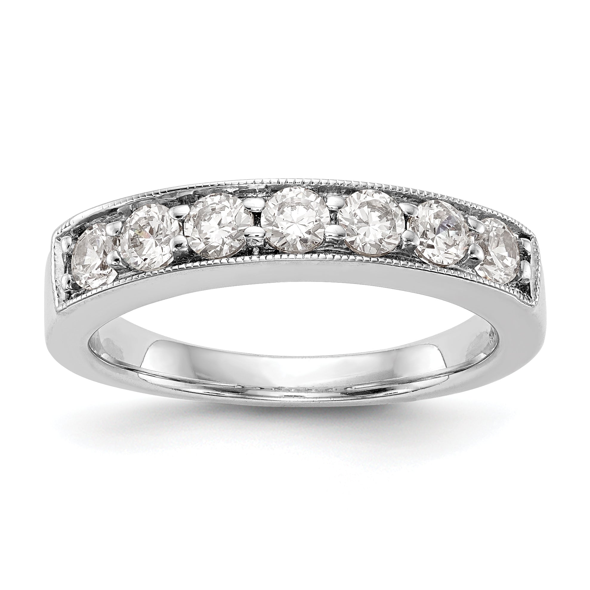0.70ct. CZ Solid Real 14K White Gold 7-Stone Channel Wedding Band Ring