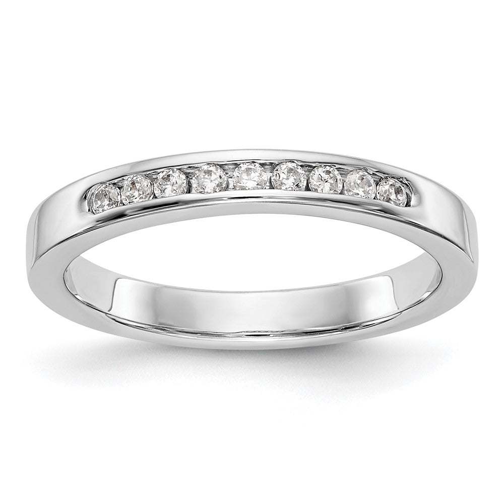 0.15ct. CZ Solid Real 14K White Gold 9-Stone Channel Wedding Band Ring