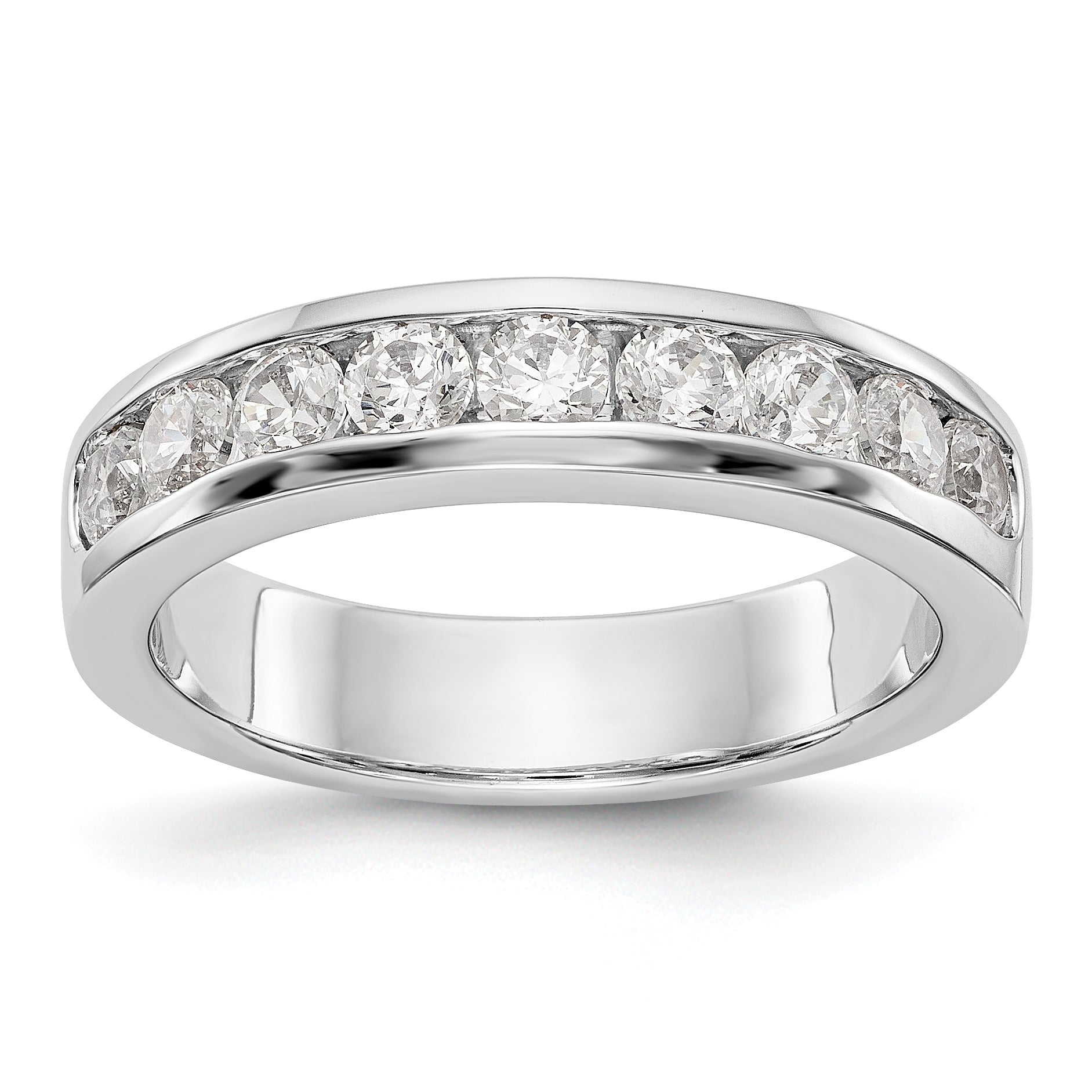 0.84ct. CZ Solid Real 14K White Gold 9-Stone Channel Wedding Band Ring