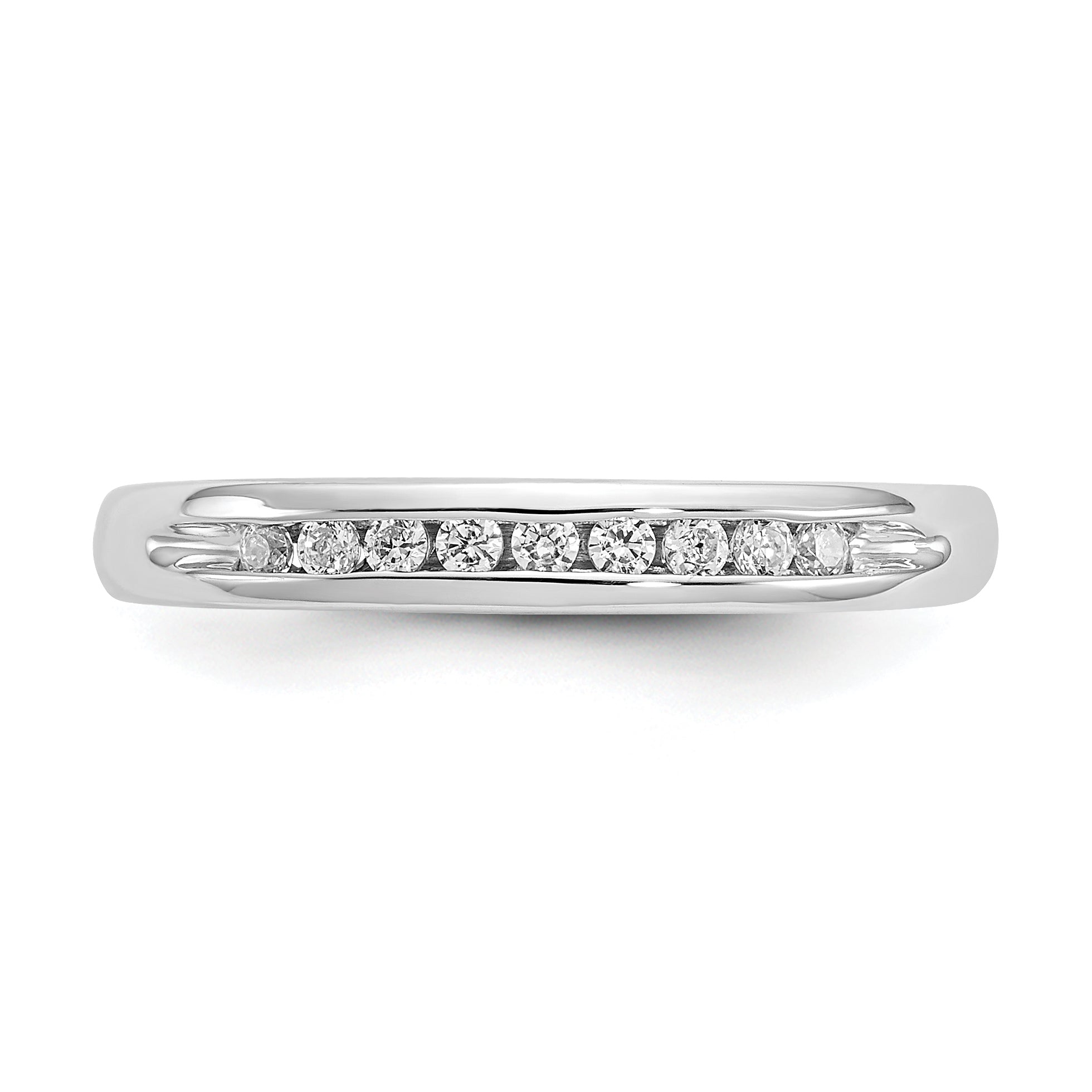 0.14ct. CZ Solid Real 14K White Gold 9-Stone Channel Wedding Band Ring