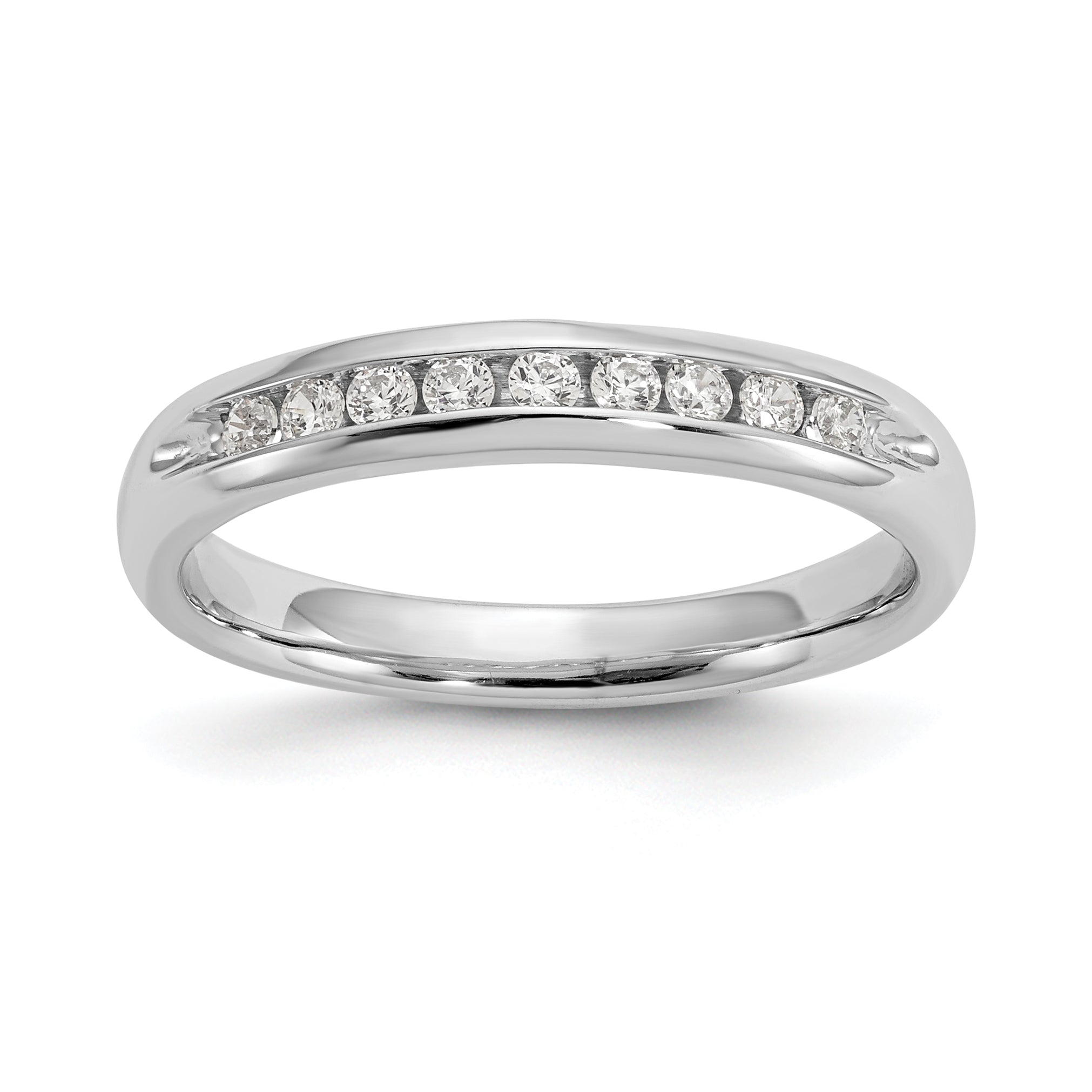 0.20ct. CZ Solid Real 14K White Gold 9-Stone Channel Wedding Band Ring