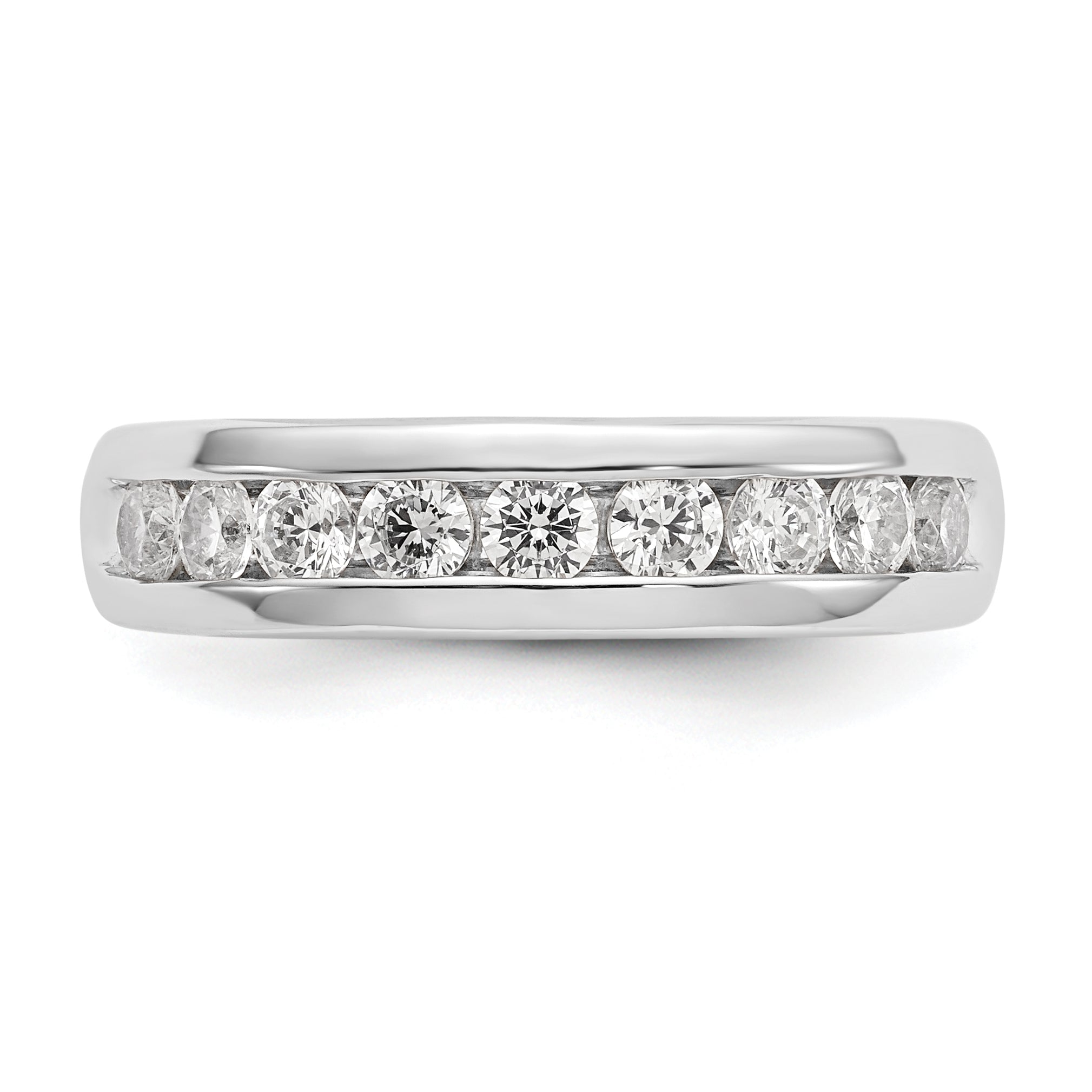 0.71ct. CZ Solid Real 14K White Gold 9-Stone Channel Wedding Band Ring
