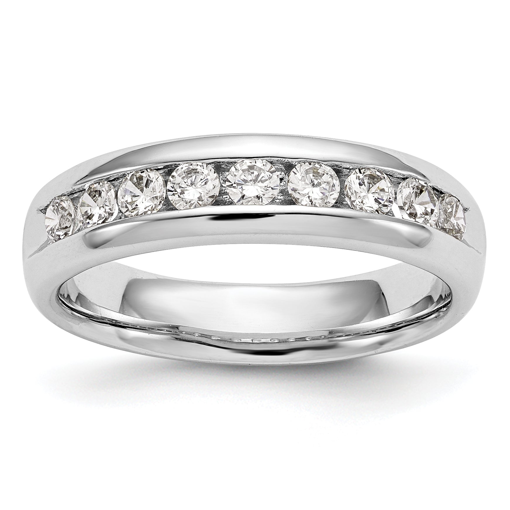 0.71ct. CZ Solid Real 14K White Gold 9-Stone Channel Wedding Band Ring