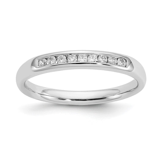 0.14ct. CZ Solid Real 14K White Gold 9-Stone Channel Wedding Band Ring