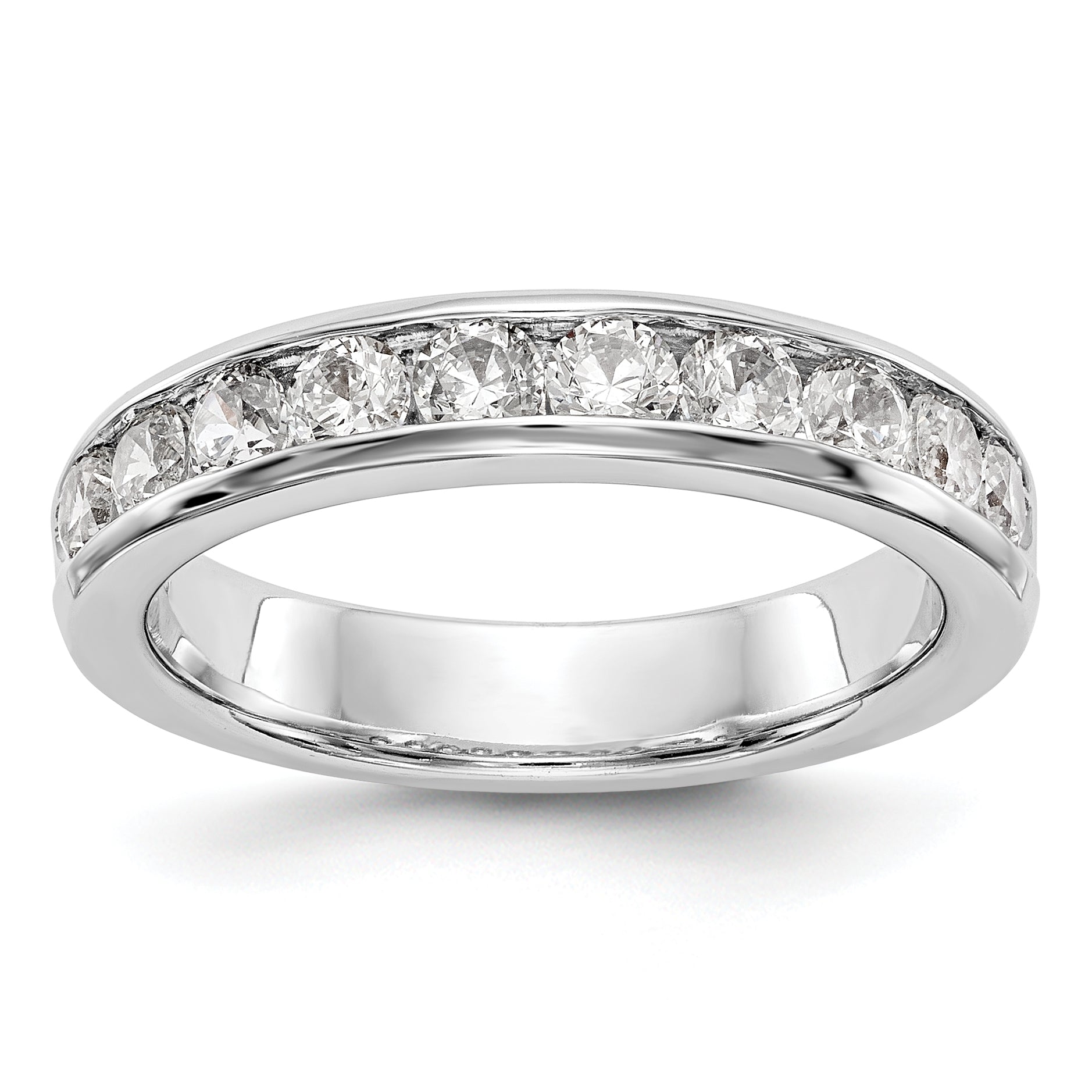 0.93ct. CZ Solid Real 14K White Gold 10-Stone Channel Wedding Band Ring