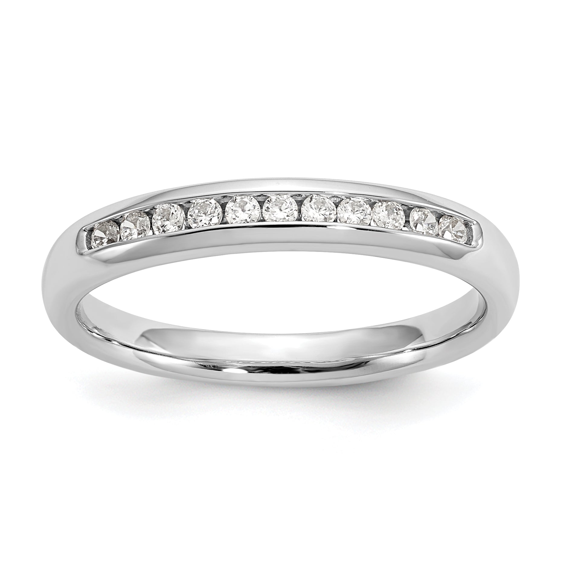 0.17ct. CZ Solid Real 14K White Gold 11-Stone Channel Wedding Band Ring