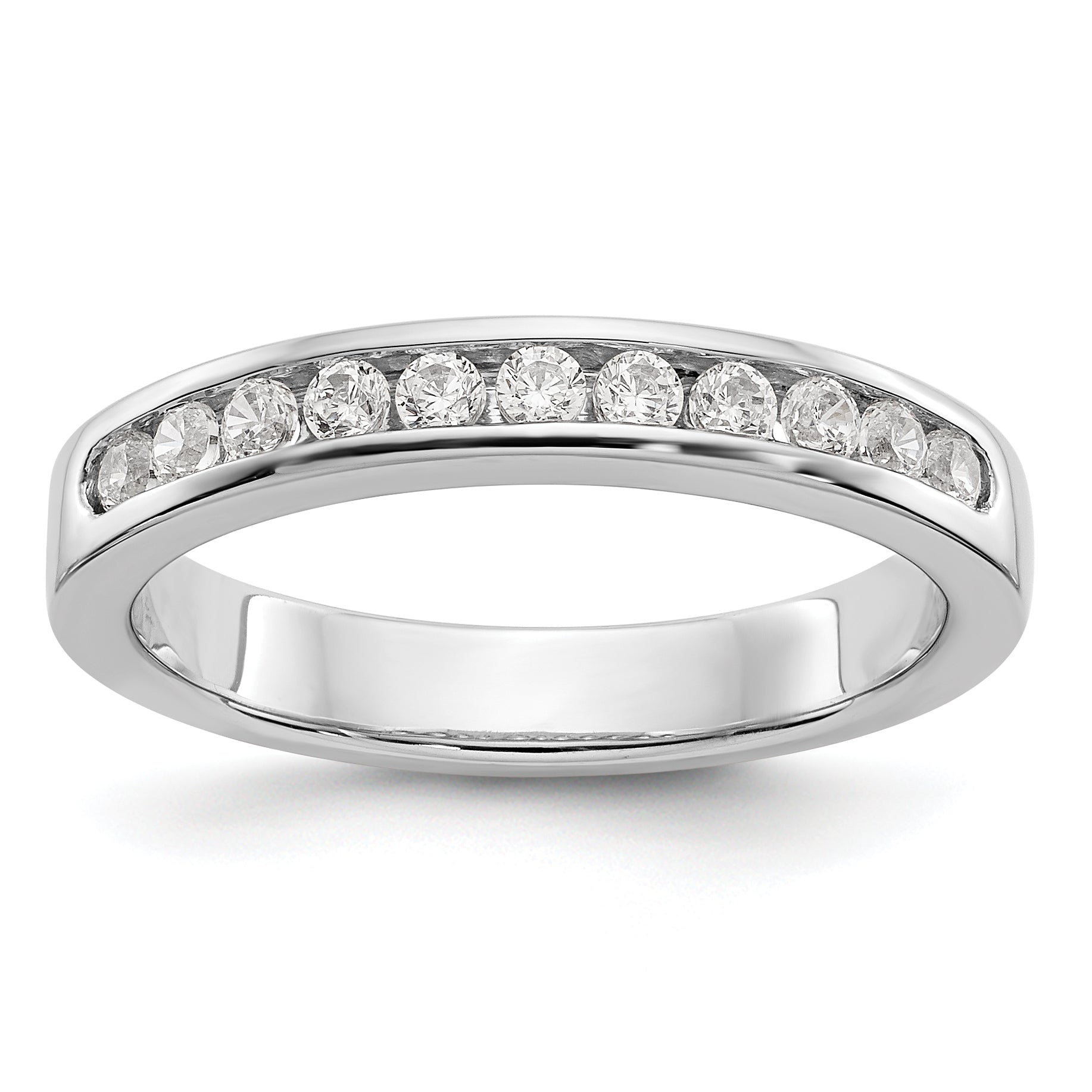 0.31ct. CZ Solid Real 14K White Gold 11-Stone Channel Wedding Band Ring