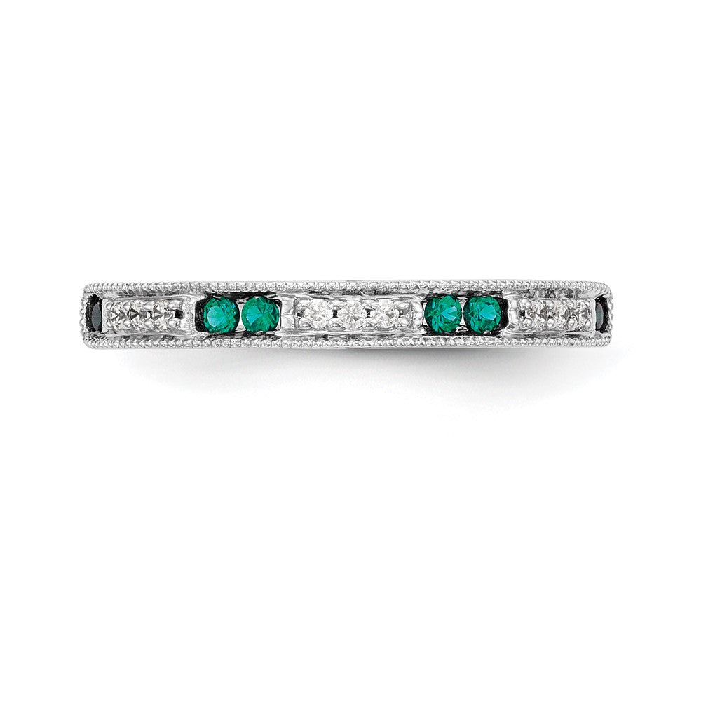 14k White Gold Real Diamond w/Emerald Band