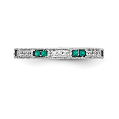 14k White Gold Real Diamond w/Emerald Band