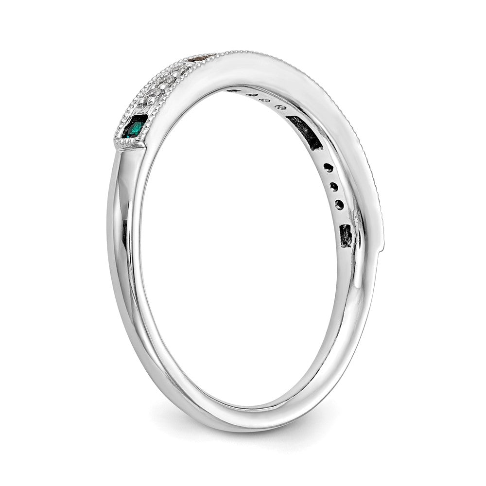14k White Gold Real Diamond w/Emerald Band
