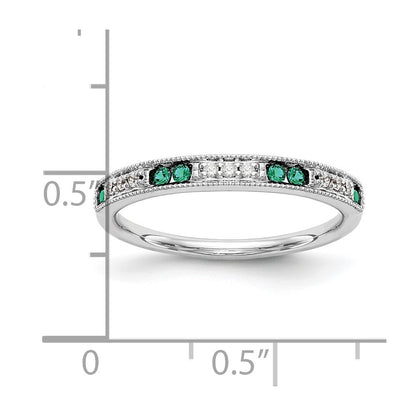 14k White Gold Real Diamond w/Emerald Band