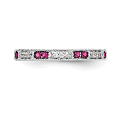 14k White Gold Real Diamond w/Ruby Band
